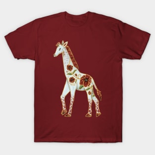 Albino Giraffe with Red Poppy Flowers T-Shirt